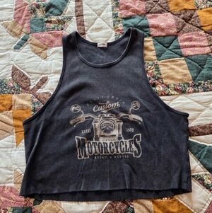 Garage Black Crop Top with Motorcycle Graphic
